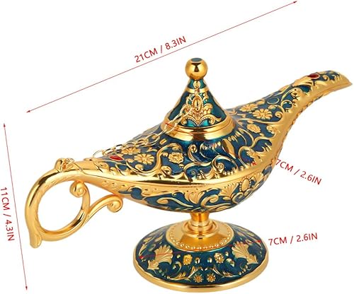 Métal Lampe magique de luxe - Classique Rétro Légende Aladdin Magique Elf Costume Lampe d'Aladdin - Lampe à génie exquise et rétro pour décoration intérieure vintage(Bleu transparent) - Nail Gallerys
