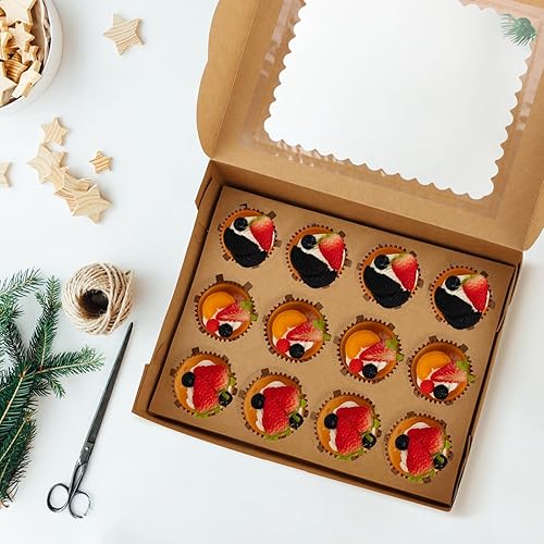 Revivoer Boite Cupcakes 12 Trous, Ensemble de 10 Boite a Cupcake pour Gâteaux en Carton pour Le Transport Facile de vos Desserts, Parfait pour Les Fêtes, Mariages et Anniversaires (Marrone) - Nail Gallerys