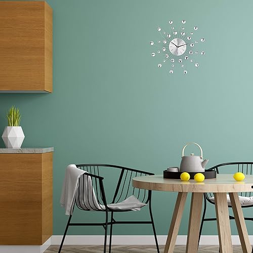 Relaxdays Horloge murale soleil avec perles strass diamant moderne cuisine salon sans Tic-Tac 50 cm, argent, 50 x 50 x 4 cm - Nail Gallerys