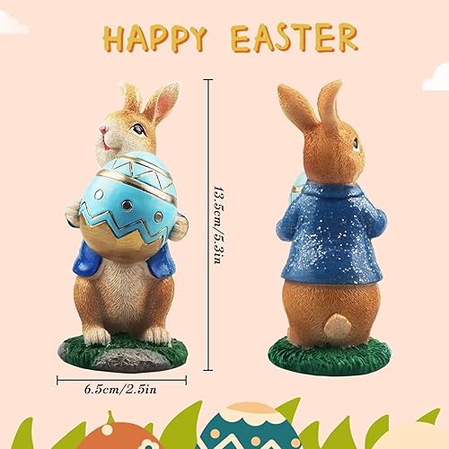 2 Pièces Décorations de Lapin de Pâques Statues et Figurines de Lapin de Pâques avec Carotte et Oeuf,Pièce Maîtresse de Table de Pâques Lapin en Résine pour Printemps de Fête de Bureau Maison Décor - Nail Gallerys