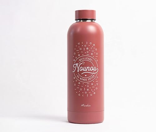 Manahia Bouteille Isotherme Cadeau Nounou - Meilleure Nounou du Monde Entier - 500ml - Gourde Isotherme - Acier Inoxydable - Gourde Sport - Cadeau Personnalisé Nounou - Merci Nounou - Nail Gallerys
