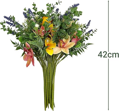 VATTEN HOME Bouquet de fleurs artificielles 28 cm, rose, polyester + polyéthylène + fer, très réaliste et couleur brillante (14 fleurs rouges roses) - Nail Gallerys