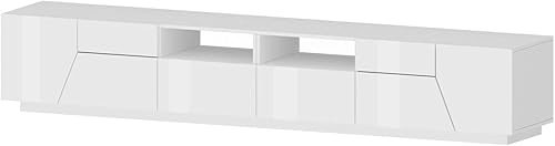Dmora - Meuble TV Gregorio, Buffet Bas de Salon avec 4 Portes, Base pour Meuble TV, 100% Made in Italy, 260x43h46 cm, Blanc Brillant - Nail Gallerys
