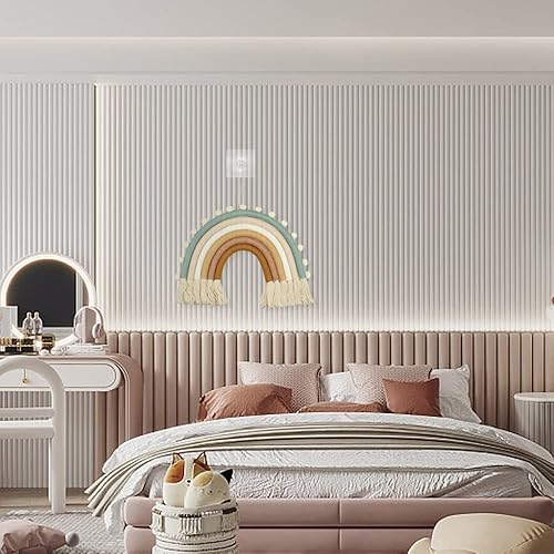 Hyakoz 1 Pièce Macramé Arc-en-Ciel Ornement Tissé à la Main Tentures Murales avec Pompon et Ficelle Arc en Ciel Macrame Pendentif pour Dortoir, Appartement, Salon, Chambre, Décoration de Fond - Nail Gallerys