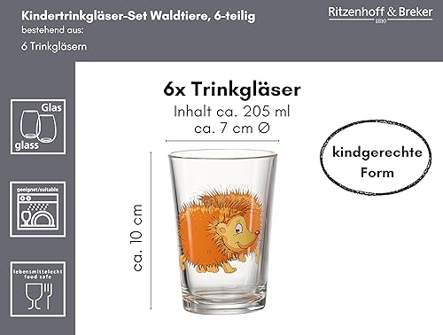 Ritzenhoff & Breker Lot de 6 verres pour enfant, motif animaux de la forêt - Nail Gallerys
