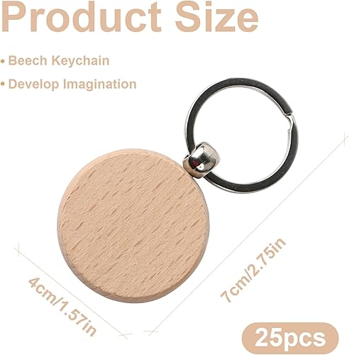 FENGQQKJ Lot de 25 porte-clés en bois brut en bois, pendentifs en bois, porte-clés ronds, en bois, étiquettes pour bagages, crochets porte-clés en bois, inscriptibles pour sculpture bricolage - Nail Gallerys