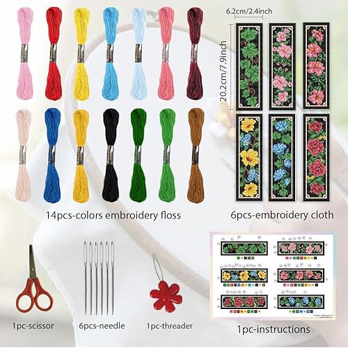 ORIGACH Lot de 6 marque-pages au point de croix pour débutants avec dos en feutre - Instructions à faire soi-même - Pour adultes et amateurs de livres - Nail Gallerys