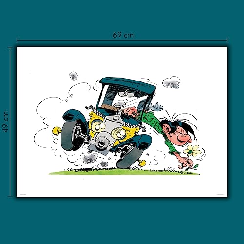AF1607003 Affiche murale 49x69cm GASTON LAGAFFE Automobile Voiture Fiat 509 Poster à encadrer signé Franquin Décoration intérieure Chambre Bureau Idée Cadeau Anniversaire ou Départ Retraite Collègue - Nail Gallerys