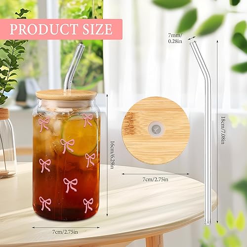 TEUYOE Verre de 500 ml avec couvercle et paille, verres à boire avec couvercles en bambou et paille en verre, tasse élégante en forme de nœud pour thé aux bulles, café glacé, gobelet transparent - Nail Gallerys