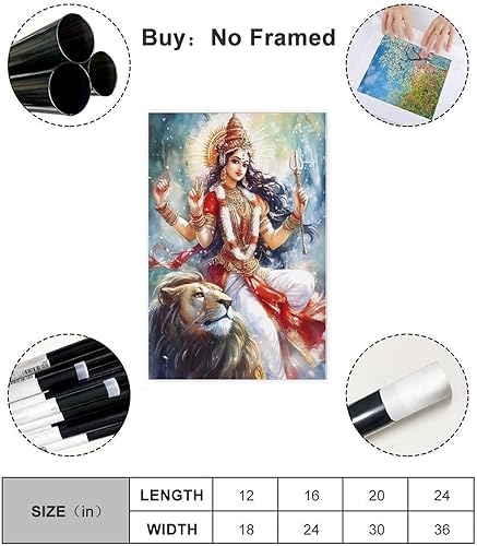 NFDVFHFRQ Poster vintage de Dieu hindou Durga sur toile - Décoration murale pour salon, chambre à coucher - 20 x 30 cm - Nail Gallerys