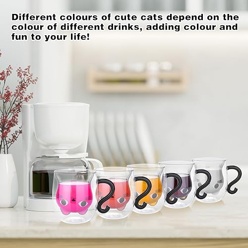Huiguli Tasse Chat, Double Paroi Tasse a Cafe, Verre à Thé Chat Mug Mignon, 290ml/8.5oz, Résistant à la chaleur, Les Boissons Chaudes et Froides, Cadeau pour un Ami Femme - Nail Gallerys