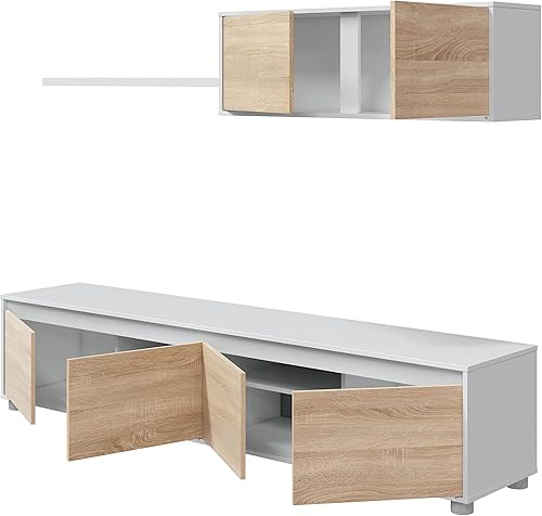 Habitdesign Meubles de Salon Modernes, modules de Salle à Manger, modèle Alida, Finis en Blanc Artik et chêne Canadien, mesures : 200 cm (L) x 43 cm (H) 41 cm (P) 0F6663A - Nail Gallerys