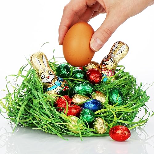 com-four® 4X paniers de Pâques avec Herbe décorative et Couleur d'oeuf - paniers de Pâques avec du Vrai Foin de Prairie de Montagne - Panier de Raphia (Set Nature Marron 4) - Nail Gallerys