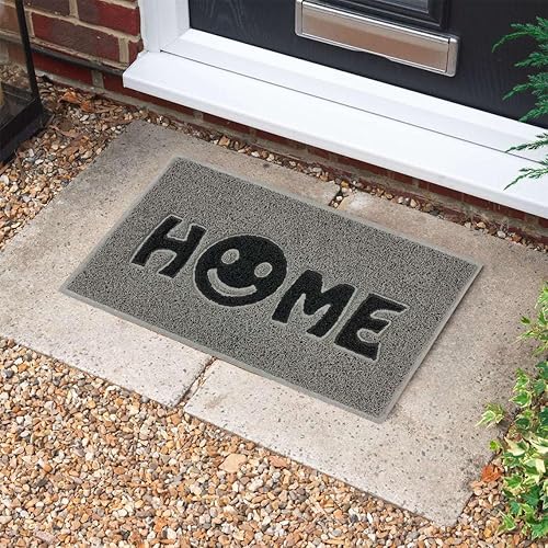 Nicoman Tapis de Sol pour Porte d'entrée - Motif Smiley - Noir avec Inserts Gris - 75 x 44 cm - Bord biseauté - Nail Gallerys