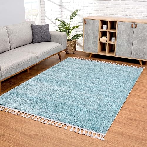 carpet city Shaggy Tapis de Salon - Gris - 140 x 200 cm - Couleur Unie - Tapis Moderne avec Franges - Nail Gallerys
