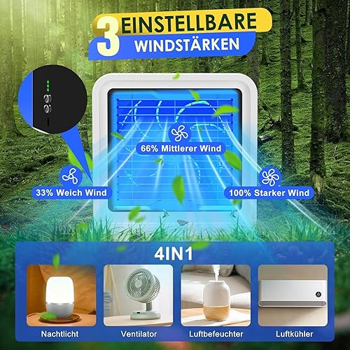 Climatiseur Mobile, Ventilateur USB 3 en 1 avec Refroidissement par Eau, Réservoir d'eau de 500 ML, 3 Vitesses, Lumières 7 Couleurs, Climatiseur Portable Rafraîchisseur d'air pour Chambre et Bureau - Nail Gallerys
