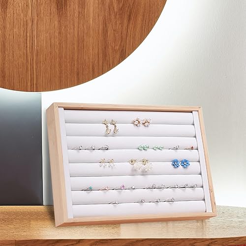 catgol Plateau de rangement à bijoux – Présentoir en bois pour boucles d'oreilles et bagues – Blanc 35 x 24 x 3 cm - Nail Gallerys