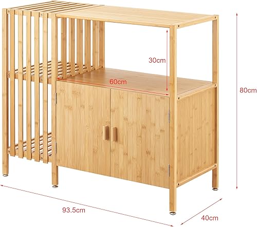 [en.casa] Armoire Basse Commode Polyvalente Buffet avec 2 Portes et 2 Compartiments de Rangement pour Salon Chambre Bureau Salle de Bain Bambou 94 x 40 x 80 cm Naturel - Nail Gallerys