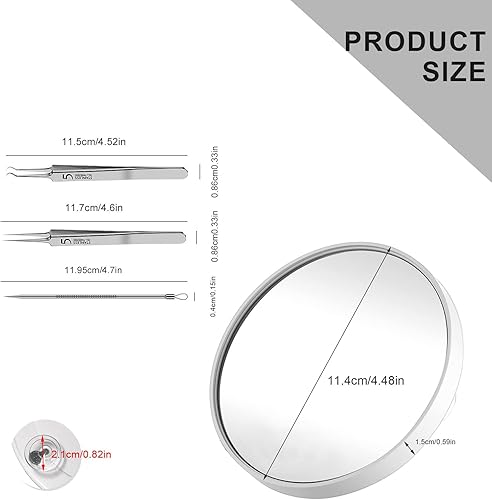 YFaith Miroir Grossissant Ventouse, 20X Miroir Ventouse, Rond Blanc Miroir Maquillage, avec Ventouse et Jeu de Clips pour Points Noirs, pour Salle de Bain, Chambre à Coucher, Dortoir - Nail Gallerys