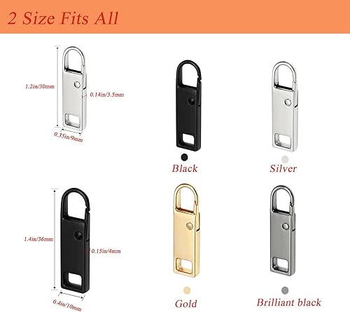 Urmspst Fermeture Éclair de Remplacement (Mise à Niveau), 12 PCS Languettes de Fermeture Éclair Amovibles pour Bagages, Vestes, Sacs à Dos (2 Ttailles, 2 Couleurs Or, Noir Brillant) - Nail Gallerys