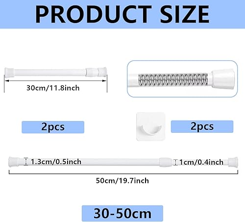 Lot de 2 Barre de Douche Extensible, Tringle Rideau Sans Percage Barre Rideau pour Portes Fenêtres Cuisine Salle De Bains, Montage Sans Vis (30-50 cm, Blanc) - Nail Gallerys