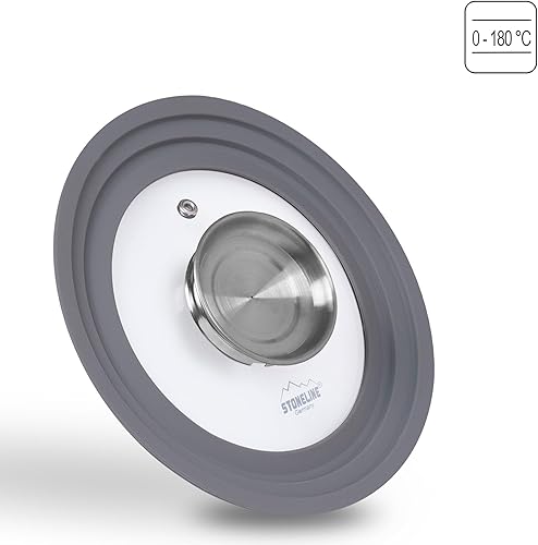 STONELINE Couvercle en Verre Multifonctionnel 16/18/20 cm, avec Bord en Silicone et Pommeau Fonction Aromatique, 3 Tailles, Couvercle pour Poêles et Casseroles de Taille Correspondante - Nail Gallerys