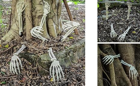 AOFOX Piquets de squelette réalistes d'Halloween zombie fantôme bras piquet séparé en plastique squelette mains yard signe pour accessoires d'Halloween (3 paires) - Nail Gallerys