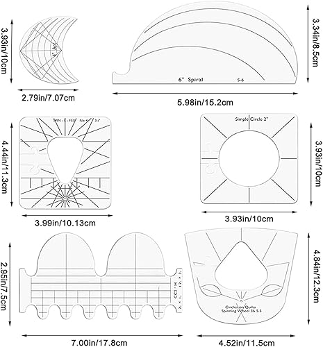 Bantre 6 Pièces Règle Courtepointe Modèles, Gabarit Couture Quilting Ruler, Modèles de Matelassage en Mouvement Libre, Règle Coudre Gabarit Couture - Nail Gallerys