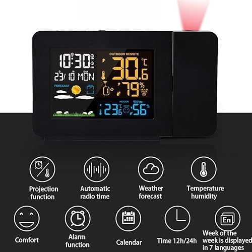 Le Réveil à Projection Réveil avec Projection Station Météo Horloges Stations Météo Réveil Numérique avec Capteur Extérieur Montre la Température pour Chambre Bureau - Nail Gallerys