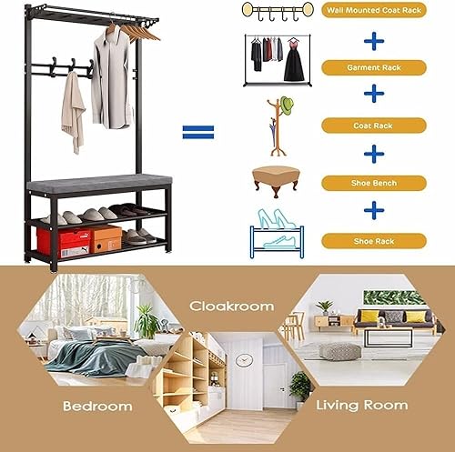 KIYIYDMM Meuble d’Entrée avec Banc, Crochets et Étagère, Porte-Manteaux, Vestiaire, Style Moderne pour Couloir/Entrée/Chambre à Couche - Nail Gallerys