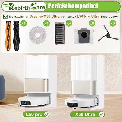 Accessoires pour Dreame X50 Ultra Complete/L50 Pro Ultra/X50 Master aspirateur robot, 2 brosses principales, 6 sacs à poussière, 4 filtres HEPA, 6 brosses latérales, 4 chiffons - Nail Gallerys