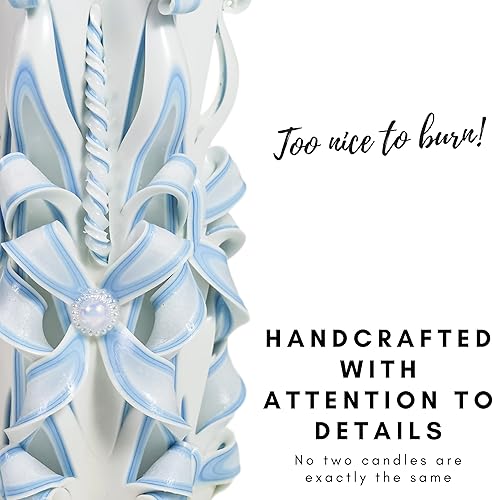 Grande bougie sculptée à la main – Blanc, bleu pastel - à partir de matériaux respectueux de l'environnement – Décoration d'intérieur et bougies cadeau parfaites pour de nombreuses occasions - Nail Gallerys