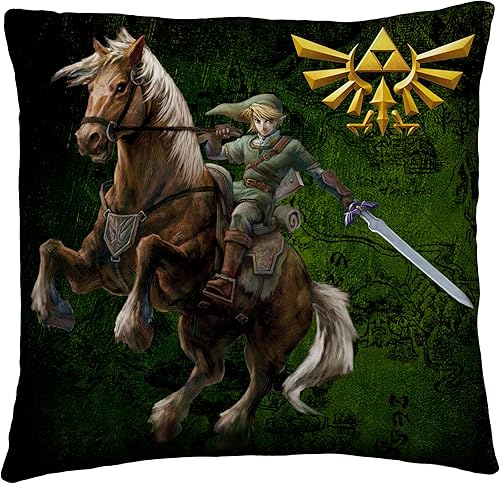 The Legend of Zelda Coussin Fight 40 cm x 40 cm Gauche Awakening Triforce Twilight Princess Ocarina Hyrule - Coussin Décoratif Câlin Douillet Assorti à la Parure de Lit - Nail Gallerys