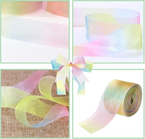 WEIWUXIAN Ruban Arc-en-Ciel, 50 Yard, 25mm, Ruban Organza, Matériel Organza Ruban, Ruban de Noël large pour Emballage Cadeau, Mariage, Vacances, Anniversaire, Fête, Décoration de Bricolage - Nail Gallerys