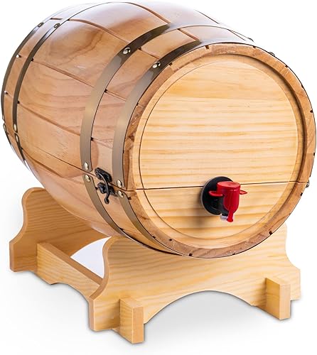 bar@drinkstuff Tonneau sur support , distributeur à vin en bois pin naturel 10 litres – style vintage,avec robinet - Nail Gallerys