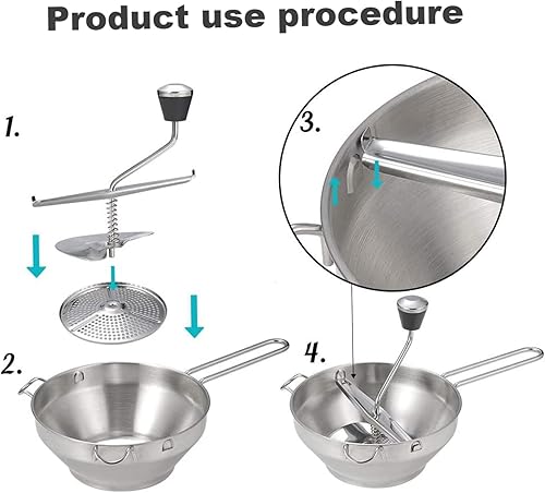 Moulin à nourriture avec 3 disques de broyage 4pcs / ensemble 19 cm / 7,48 pouces en acier inoxydable Manuel de lavage des moulins lavables pour tomate purée - Nail Gallerys