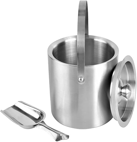Kosma Seau à glaçons double paroi en acier inoxydable avec pelle à glaçons – 3 litres | Grand seau à glaçons - Nail Gallerys