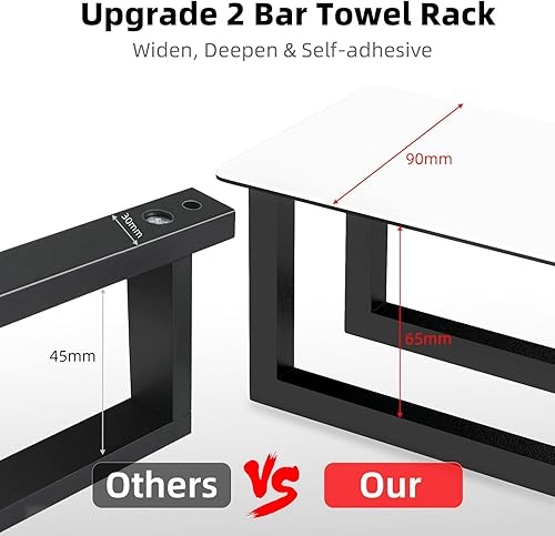 STWWO Porte-serviettes noir sans perçage - Porte-serviettes d'invité autocollant - 420 x 90 x 75 mm - En acier inoxydable - Petit porte-serviettes avec crochets pour salle de bain - Porte-serviettes - Nail Gallerys