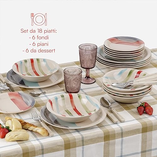 Baroni Home Servi de 18 assiettes en Céramique, service de table décoré pour 6 personnes, assiette creuse, assiette, fruits ou sucré, style bleu et gris - Nail Gallerys
