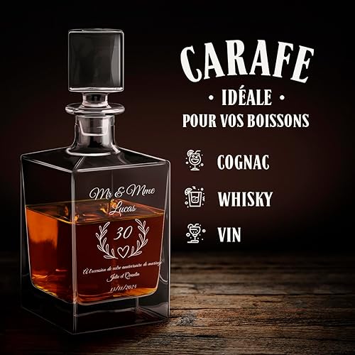 Maverton Set de 4 Verres et Carafe Whisky personnalisés - Ensemble gravé pour Couple - Set Whisky pour Amis - Cadeau Couple - Saint Valentin - Anniversaire Mariage - Mariage - Nail Gallerys