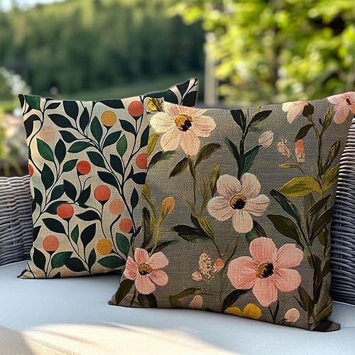Coussin Exterieur Impermeable Usine Housse Coussin 40x40 Lot de 2 Carré Lin Double Face Imprimé Taie Oreiller de Canapé pour Jardin Exterieur Salon Chambre Chaise Maison Été Decoratif (Rétro) T4-56 - Nail Gallerys