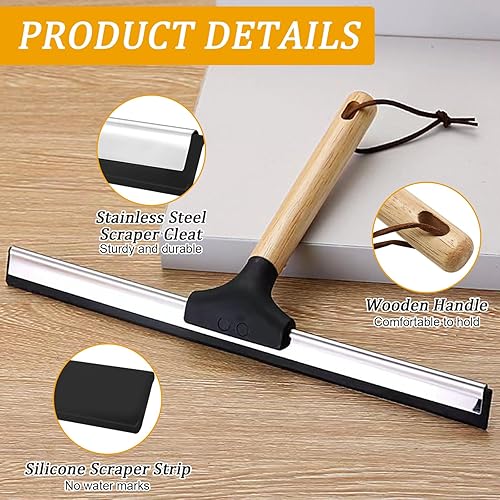 JNUYISW Raclette de Douche, 30.5cm Raclette Salle de Bain Silicone avec Crochet Adhésif Poignée Ergonomique en Bois Raclette à Vitre pour Salle de Bain, Verre, carrelage, Miroir, Fenêtre Voiture - Nail Gallerys