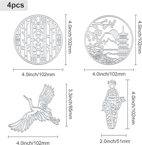 ORIGACH 4 Pièces Matrices De Découpe Orientales en Métal Geisha Grue Blanche Matrices De DéCoupe D'éCran Gaufrage Pochoirs ModèLe Moule pour DIY Album de Scrapbooking Papier Carte Craft - Nail Gallerys