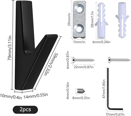 CANGACNG Lot de 2 crochets de porte-manteau noirs mats,crochets à Visser Patère MuraleNoir Mat Patere Murale,Convient Pour Les Vestiaires, Les Salles de Bains, Chambre, Cuisine, Les Halls D'entrée - Nail Gallerys