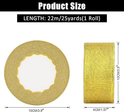 2 Rouleaux de Ruban D'organza Doré Métallisé, Ruban Cadeau en Organza Métallique, Ruban de Noël Décoratif Brillant, 40 mm de Large, Adapté À L'emballage de Cadeaux, À L'artisanat - Nail Gallerys