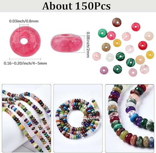 SUNNYCLUE 1 boîte D'Environ 150 perles Heishi Plates de 4mm Pierres Précieuses Naturelles Mélangées Rondes et Colorées pour L'Artisanat la Fabrication de Bijoux de Bracelets et de Colliers Fournitures - Nail Gallerys