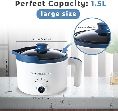 Pot de fusion de bougie - 1,8 l - Pour la fabrication de bougies avec interrupteur rotatif - Électrique anti-adhésif - Petit pot verseur - Outil de fusion de cire avec résistant à la chaleur - Nail Gallerys