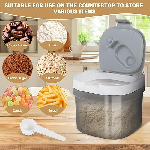 Récipient hermétique avec cuillère - Boîte à café grise empilable avec couvercles - Distributeur de formule de stockage de lait en poudre pour café, céréales, farine (1300 ml) - Nail Gallerys