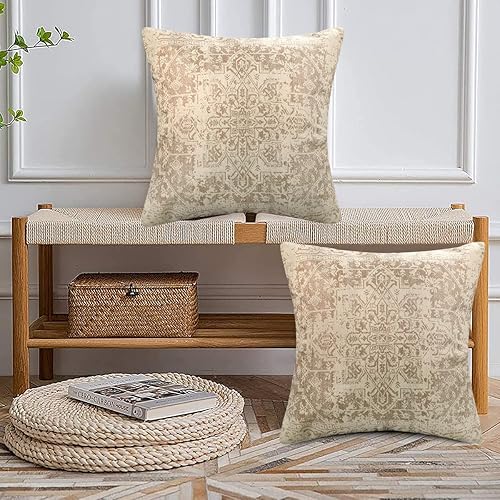 Chicamy - Housse de Coussin Rétro 2 Pièces 50 x 50 cm Lin Boho Ethnique Vintage Motif Coussins Décoratifs pour Chambre à Coucher Salon Canapé Maison - Nail Gallerys