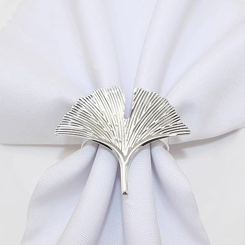 Lot de 12 Ronds de Serviette en Tissu en Forme d'éventail pour décoration de Table, fête de Mariage, Vacances, Banquet, Noël, dîner (Argenté, 5.8x4.8CM) - Nail Gallerys